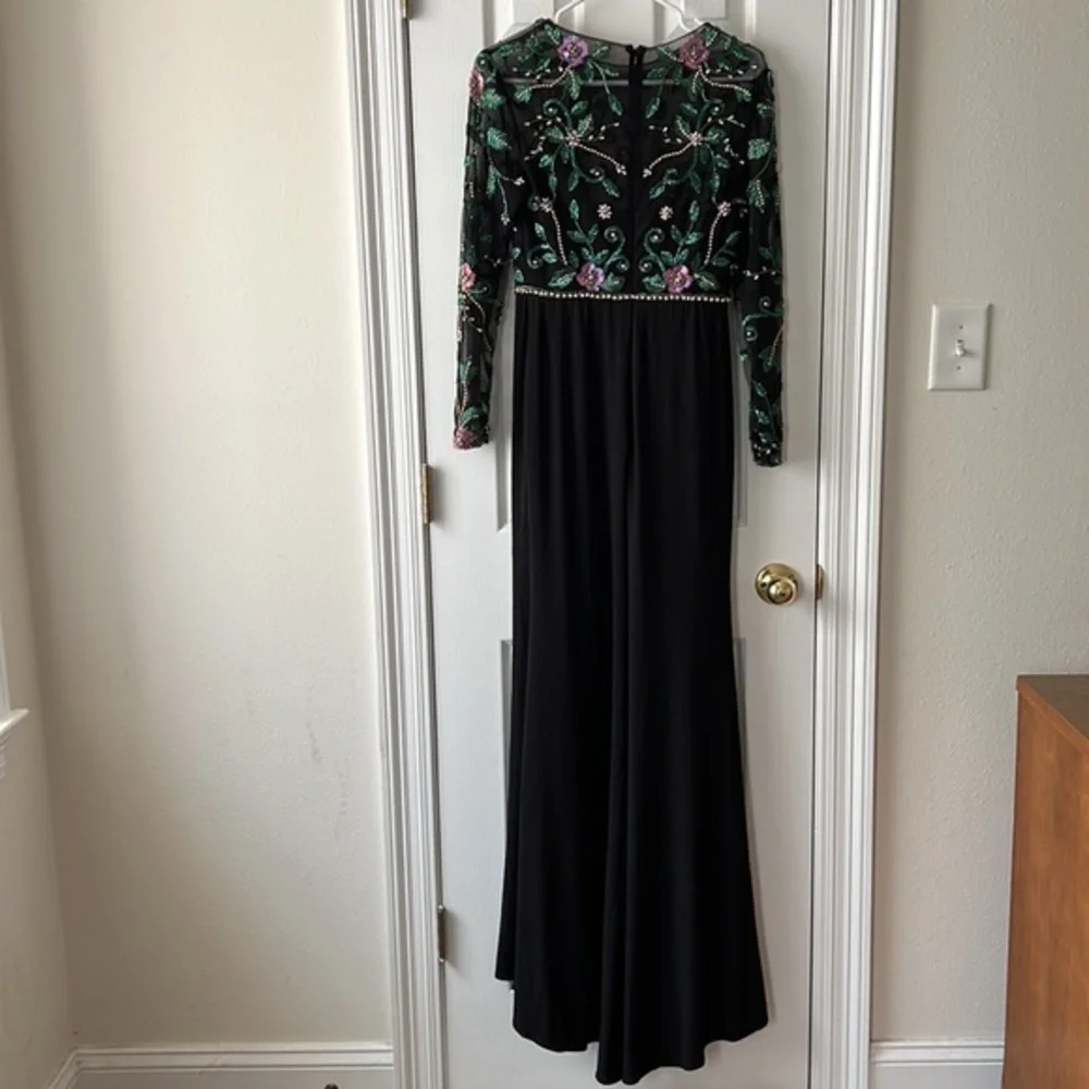 Mac Duggal Beaded Illusion High Neck Trumpet Gown in Black Multi Size 4 - Picture 9 of 12